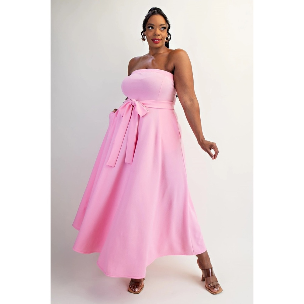 Strapless Maxi Dress with Bow Tie Waist – Plus Size